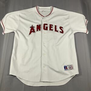 Russell Athletic Anaheim Angels Jersey Men’s XXL White MLB Baseball Button Front
